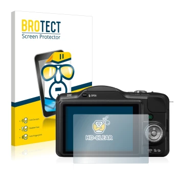 Parte frontal de un envase de producto con el logotipo de la marca BROTECT. Al lado se muestra el dispositivo Panasonic Lumix 