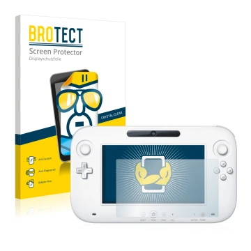 Parte frontal de un envase de producto con el logotipo de la marca BROTECT. Al lado se muestra el dispositivo Nintendo Wii U G