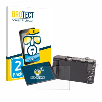 Parte frontal de un envase de producto con el logotipo de la marca BROTECT. Al lado se muestra el dispositivo Samsung EX2F con