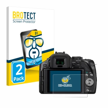 Parte frontal de un envase de producto con el logotipo de la marca BROTECT. Al lado se muestra el dispositivo Panasonic Lumix 