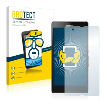 Parte frontal de un envase de producto con el logotipo de la marca BROTECT. Al lado se muestra el dispositivo Sony Xperia Z C6