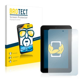 Parte frontal de un envase de producto con el logotipo de la marca BROTECT. Al lado se muestra el dispositivo Alcatel One Touc