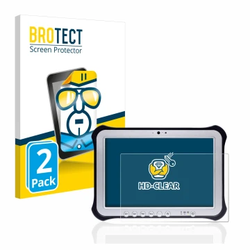 Parte frontal de un envase de producto con el logotipo de la marca BROTECT. Al lado se muestra el dispositivo Panasonic Toughp