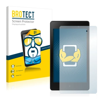Parte frontal de un envase de producto con el logotipo de la marca BROTECT. Al lado se muestra el dispositivo ASUS Nexus 7 Tab