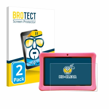 Parte frontal de un envase de producto con el logotipo de la marca BROTECT. Al lado se muestra el dispositivo Contixo Kids 7