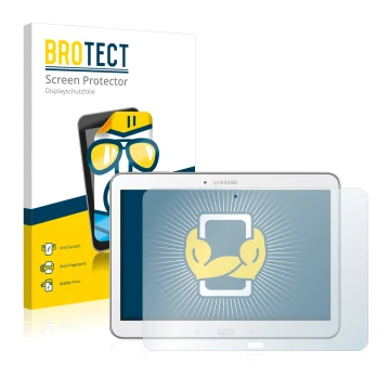 Parte frontal de un envase de producto con el logotipo de la marca BROTECT. Al lado se muestra el dispositivo Samsung Galaxy T
