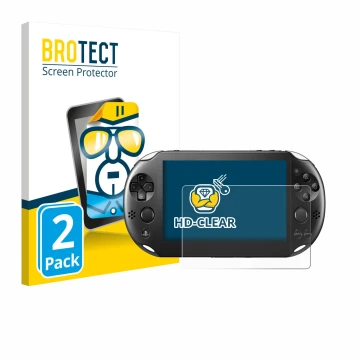 Parte frontal de un envase de producto con el logotipo de la marca BROTECT. Al lado se muestra el dispositivo Sony Playstation