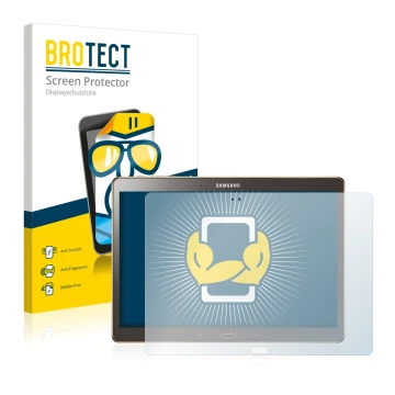 Parte frontal de un envase de producto con el logotipo de la marca BROTECT. Al lado se muestra el dispositivo Samsung Galaxy T