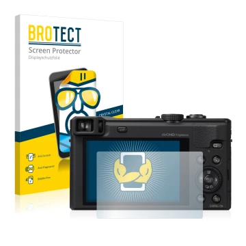 Parte frontal de un envase de producto con el logotipo de la marca BROTECT. Al lado se muestra el dispositivo Panasonic Lumix 