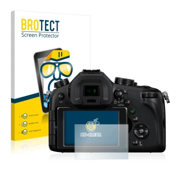 Parte frontal de un envase de producto con el logotipo de la marca BROTECT. Al lado se muestra el dispositivo Panasonic Lumix 