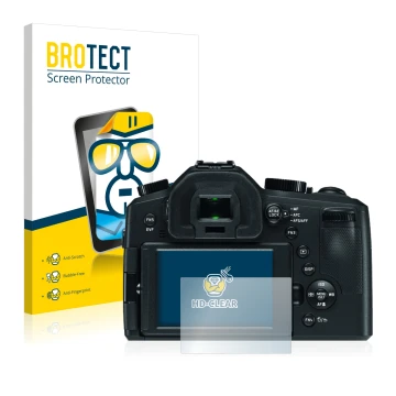 Parte frontal de un envase de producto con el logotipo de la marca BROTECT. Al lado se muestra el dispositivo Leica V-LUX (Typ