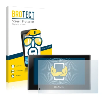 Parte frontal de un envase de producto con el logotipo de la marca BROTECT. Al lado se muestra el dispositivo Garmin nüvi 2699