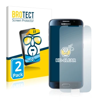 Parte frontal de un envase de producto con el logotipo de la marca BROTECT. Al lado se muestra el dispositivo Samsung Galaxy S