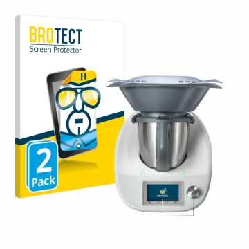 Parte frontal de un envase de producto con el logotipo de la marca BROTECT. Al lado se muestra el dispositivo Vorwerk Thermomi