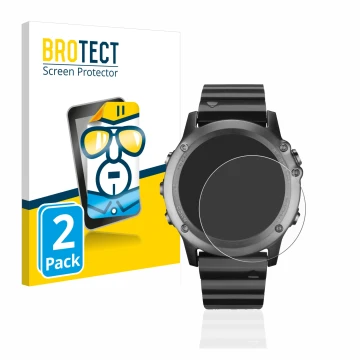 Parte frontal de un envase de producto con el logotipo de la marca BROTECT. Al lado se muestra el dispositivo Garmin Fenix 3 c