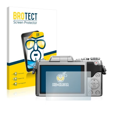 Parte frontal de un envase de producto con el logotipo de la marca BROTECT. Al lado se muestra el dispositivo Panasonic Lumix 