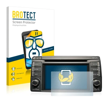 Parte frontal de un envase de producto con el logotipo de la marca BROTECT. Al lado se muestra el dispositivo Mazda CX-5 2012-