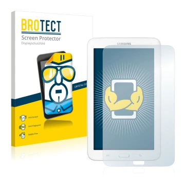 Parte frontal de un envase de producto con el logotipo de la marca BROTECT. Al lado se muestra el dispositivo Samsung Galaxy T