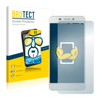 Parte frontal de un envase de producto con el logotipo de la marca BROTECT. Al lado se muestra el dispositivo Doogee Ibiza F2 