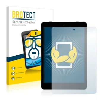 Parte frontal de un envase de producto con el logotipo de la marca BROTECT. Al lado se muestra el dispositivo Kiano SlimTab 8 