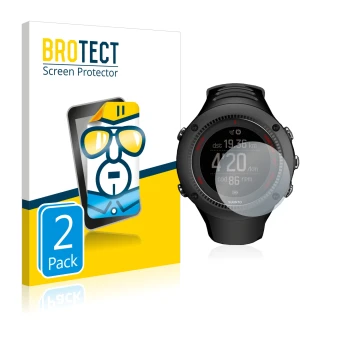 Parte frontal de un envase de producto con el logotipo de la marca BROTECT. Al lado se muestra el dispositivo Suunto Ambit3 Ru