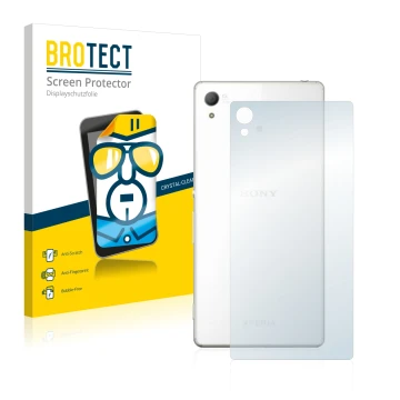 Parte frontal de un envase de producto con el logotipo de la marca BROTECT. Al lado se muestra el dispositivo Sony Xperia Z4 (