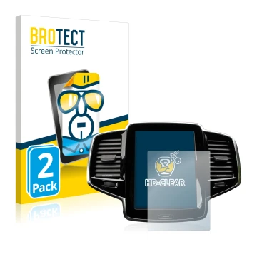 Parte frontal de un envase de producto con el logotipo de la marca BROTECT. Al lado se muestra el dispositivo Volvo XC90 Senus