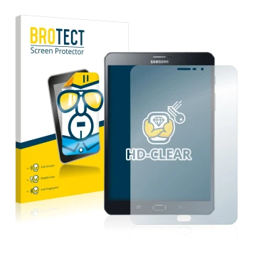 Parte frontal de un envase de producto con el logotipo de la marca BROTECT. Al lado se muestra el dispositivo Samsung Galaxy T