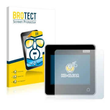 Parte frontal de un envase de producto con el logotipo de la marca BROTECT. Al lado se muestra el dispositivo Velux Integra Co