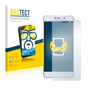 Parte frontal de un envase de producto con el logotipo de la marca BROTECT. Al lado se muestra el dispositivo Gionee Marathon 