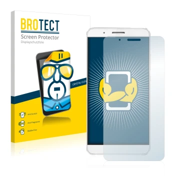 Parte frontal de un envase de producto con el logotipo de la marca BROTECT. Al lado se muestra el dispositivo Honor 7i con su 