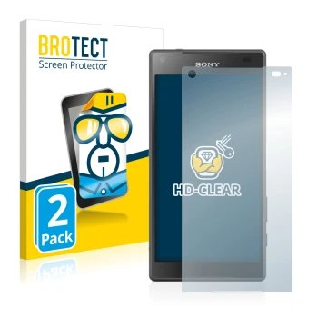 Parte frontal de un envase de producto con el logotipo de la marca BROTECT. Al lado se muestra el dispositivo Sony Xperia Z5 C