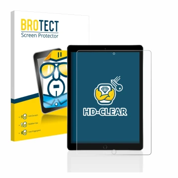 Parte frontal de un envase de producto con el logotipo de la marca BROTECT. Al lado se muestra el dispositivo Apple iPad Pro 1