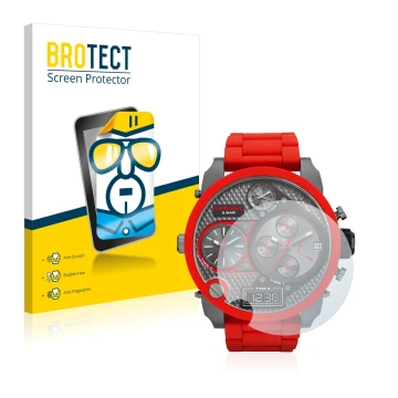 Parte frontal de un envase de producto con el logotipo de la marca BROTECT. Al lado se muestra el dispositivo Diesel DZ7279 co