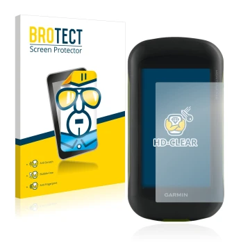 Parte frontal de un envase de producto con el logotipo de la marca BROTECT. Al lado se muestra el dispositivo Garmin Montana 6