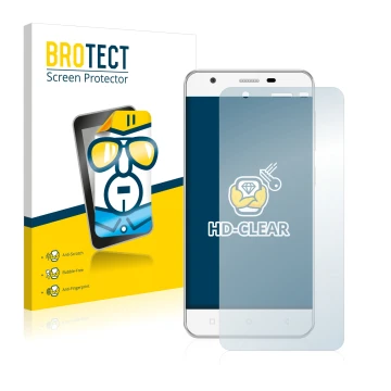 Parte frontal de un envase de producto con el logotipo de la marca BROTECT. Al lado se muestra el dispositivo Allview V2 Viper