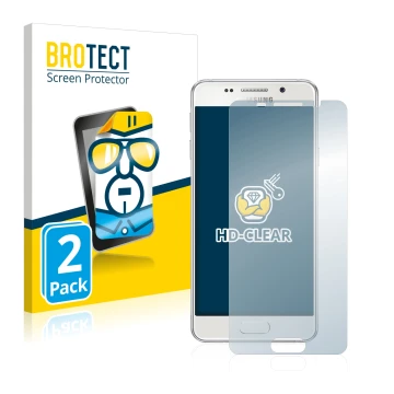 Parte frontal de un envase de producto con el logotipo de la marca BROTECT. Al lado se muestra el dispositivo Samsung Galaxy A