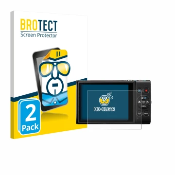 Parte frontal de un envase de producto con el logotipo de la marca BROTECT. Al lado se muestra el dispositivo Canon Digital Ix