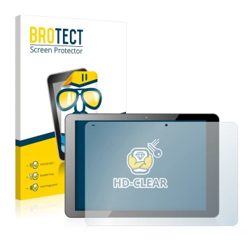 Parte frontal de un envase de producto con el logotipo de la marca BROTECT. Al lado se muestra el dispositivo Chuwi Hi12 con s