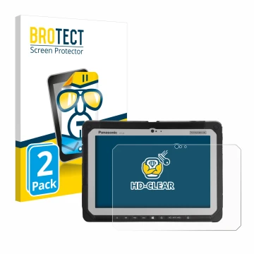 Parte frontal de un envase de producto con el logotipo de la marca BROTECT. Al lado se muestra el dispositivo Panasonic Toughb