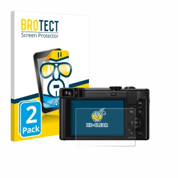 Parte frontal de un envase de producto con el logotipo de la marca BROTECT. Al lado se muestra el dispositivo Panasonic Lumix 