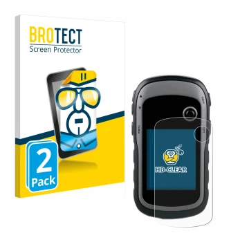 Parte frontal de un envase de producto con el logotipo de la marca BROTECT. Al lado se muestra el dispositivo Garmin eTrex 30x