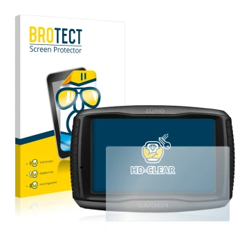 Parte frontal de un envase de producto con el logotipo de la marca BROTECT. Al lado se muestra el dispositivo Garmin zumo 595L