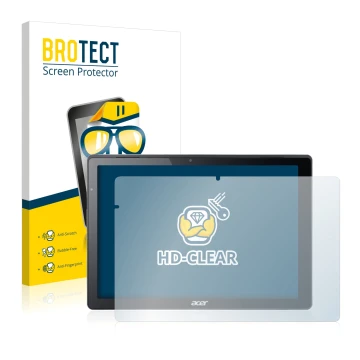 Parte frontal de un envase de producto con el logotipo de la marca BROTECT. Al lado se muestra el dispositivo Acer Switch Alph