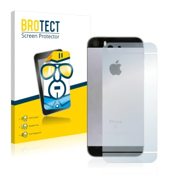 Parte frontal de un envase de producto con el logotipo de la marca BROTECT. Al lado se muestra el dispositivo Apple iPhone SE 