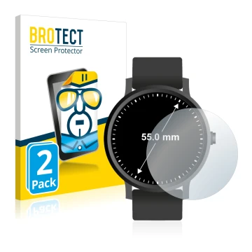 Parte frontal de un envase de producto con el logotipo de la marca BROTECT. Al lado se muestra el dispositivo Relojes (Circula