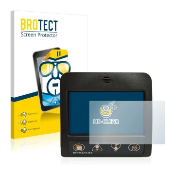 Parte frontal de un envase de producto con el logotipo de la marca BROTECT. Al lado se muestra el dispositivo Skytraxx 3.0 Var