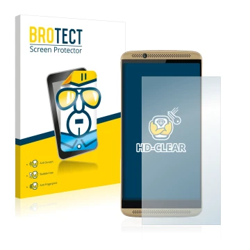 Parte frontal de un envase de producto con el logotipo de la marca BROTECT. Al lado se muestra el dispositivo ZTE Axon 7 con s