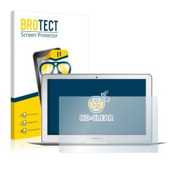 Parte frontal de un envase de producto con el logotipo de la marca BROTECT. Al lado se muestra el dispositivo Apple MacBook Ai