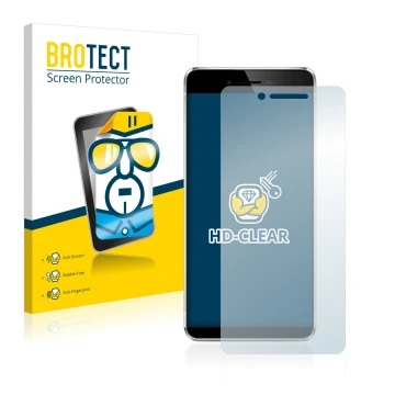 Parte frontal de un envase de producto con el logotipo de la marca BROTECT. Al lado se muestra el dispositivo Vernee Mars con 